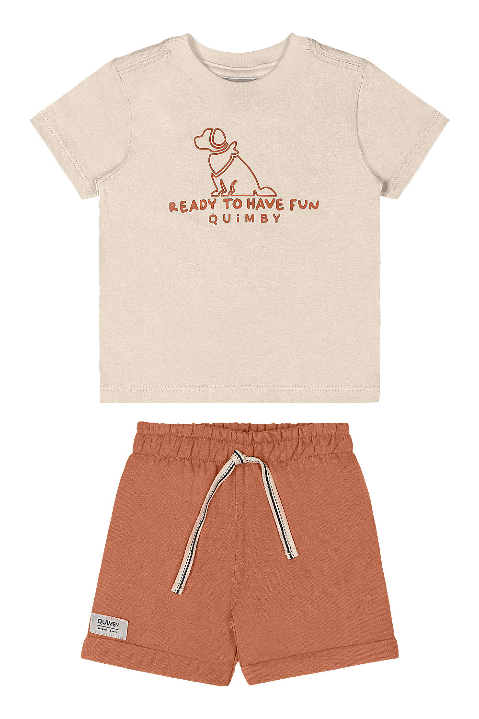 Conjunto Bebê Menino com Camiseta Estampada e Bermuda Moletom (Bege) Quimby - Imagem 32